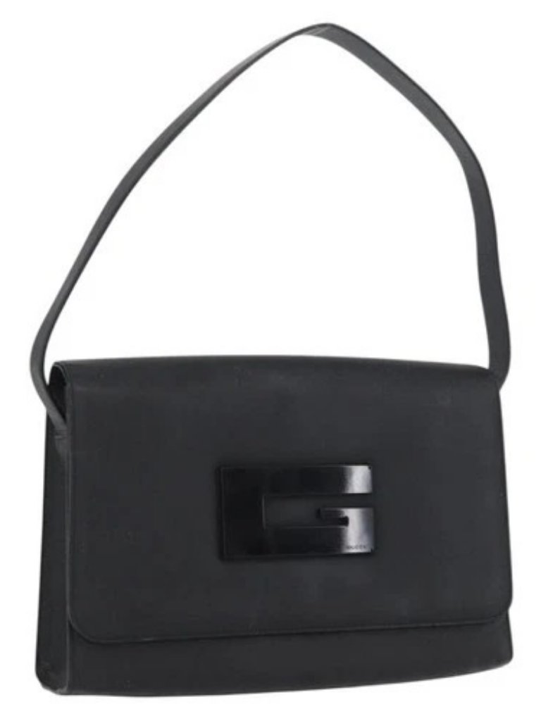 Gucci Shoulder Bag Leather Black Silver 001 3064 Auth Bsz351
